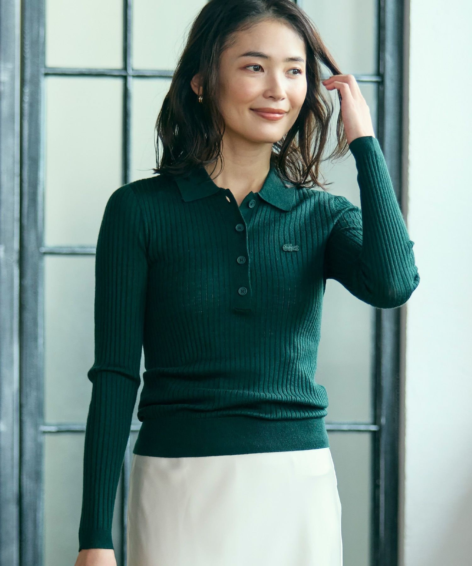 Свитер LACOSTE 3D вязаный из мериносовой шерсти, Dark Green — фото 2