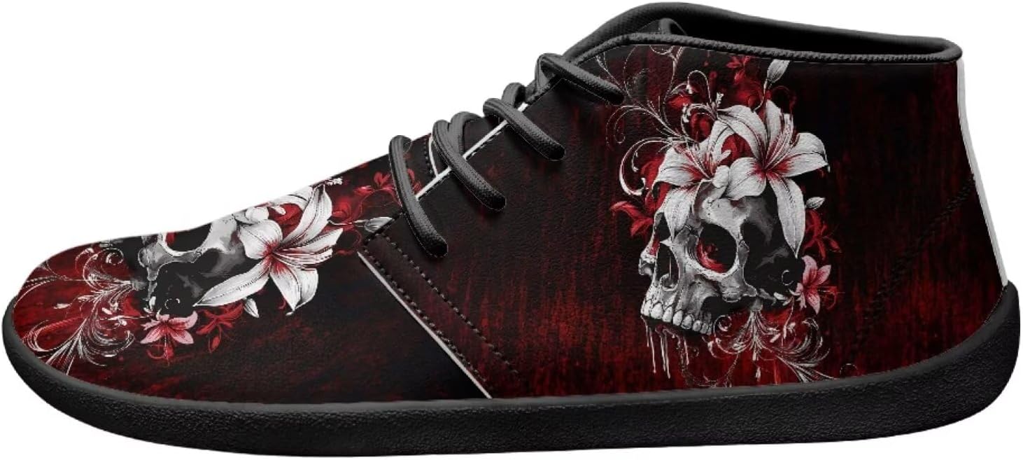 Мужские кроссовки Men's Skull Barefoot с голой пяткой, с широким носком, для ходьбы, минималистичные кроссовки-тренеры с подошвой без подъема Pointodoor, Skull Hawaiian Hibiscus — фото 2