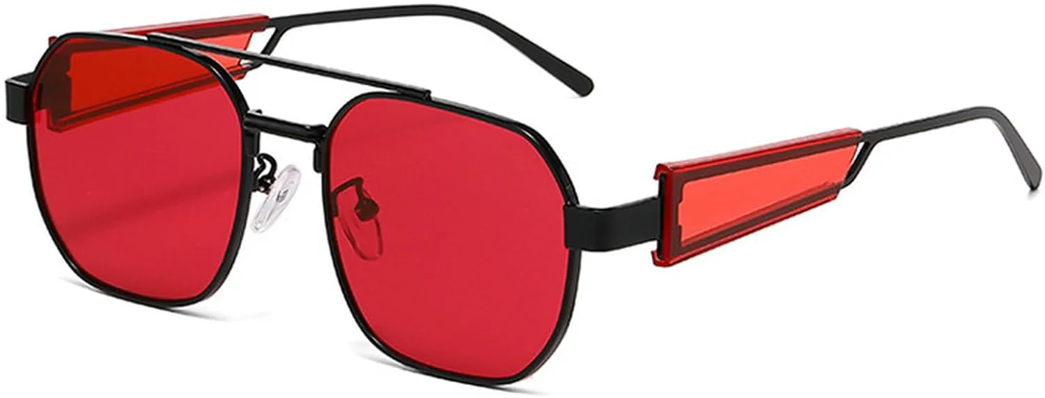 

Ретро-солнцезащитные очки-пилот для женщин и мужчин, модные квадратные солнцезащитные очки с двойным дужком, трендовые очки с защитой от УФ-излучения UV400 mincl, Red