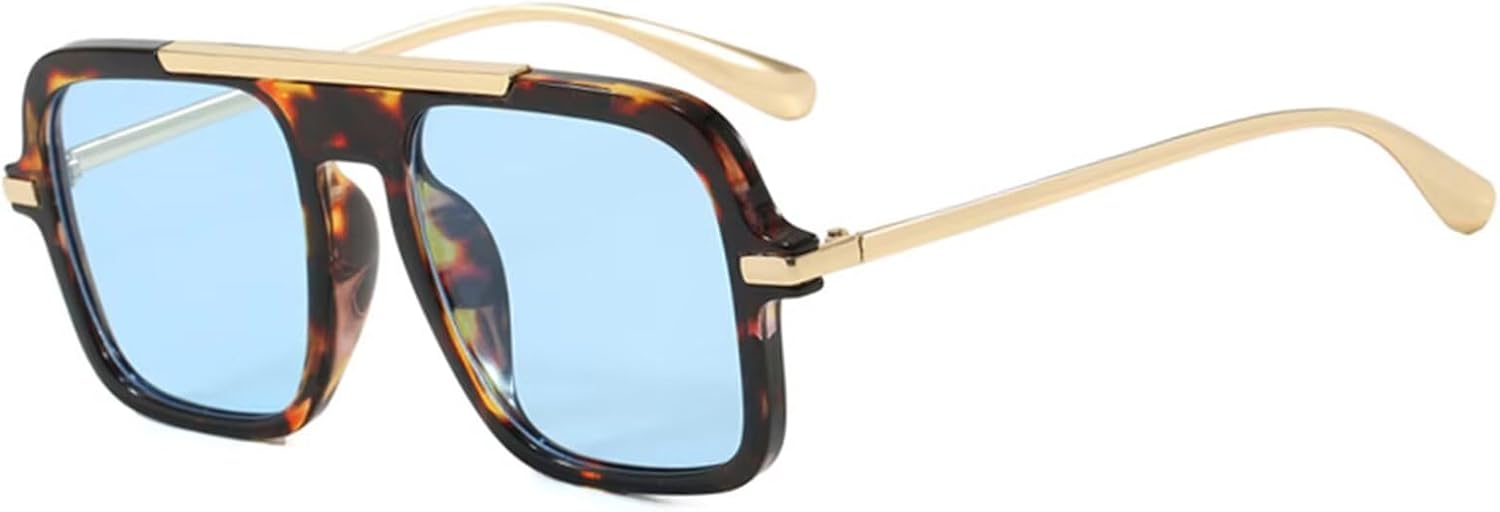 

Модные дизайнерские солнцезащитные очки-авиаторы большого размера для женщин и мужчин, ретро-стиль, квадратная форма, плоская верхняя планка, золотистый цвет, не спутываются DQbhzh, Tortoiseshell Frame-blue Lens