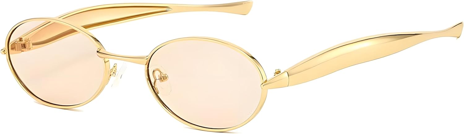 

Женские солнцезащитные очки в стиле ретро овальной формы, маленькая оправа, винтажные солнцезащитные очки 90-х годов, защита от УФ-излучения UV400, заушники скульптурной формы «сардинка» Vanolu, Golden Champagne