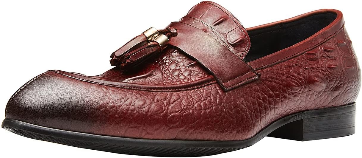 

Мужские лоферы Santimon Mens Penny с кисточками из кожи с бахромой, формальные и повседневные деловые туфли без шнурков, красный
