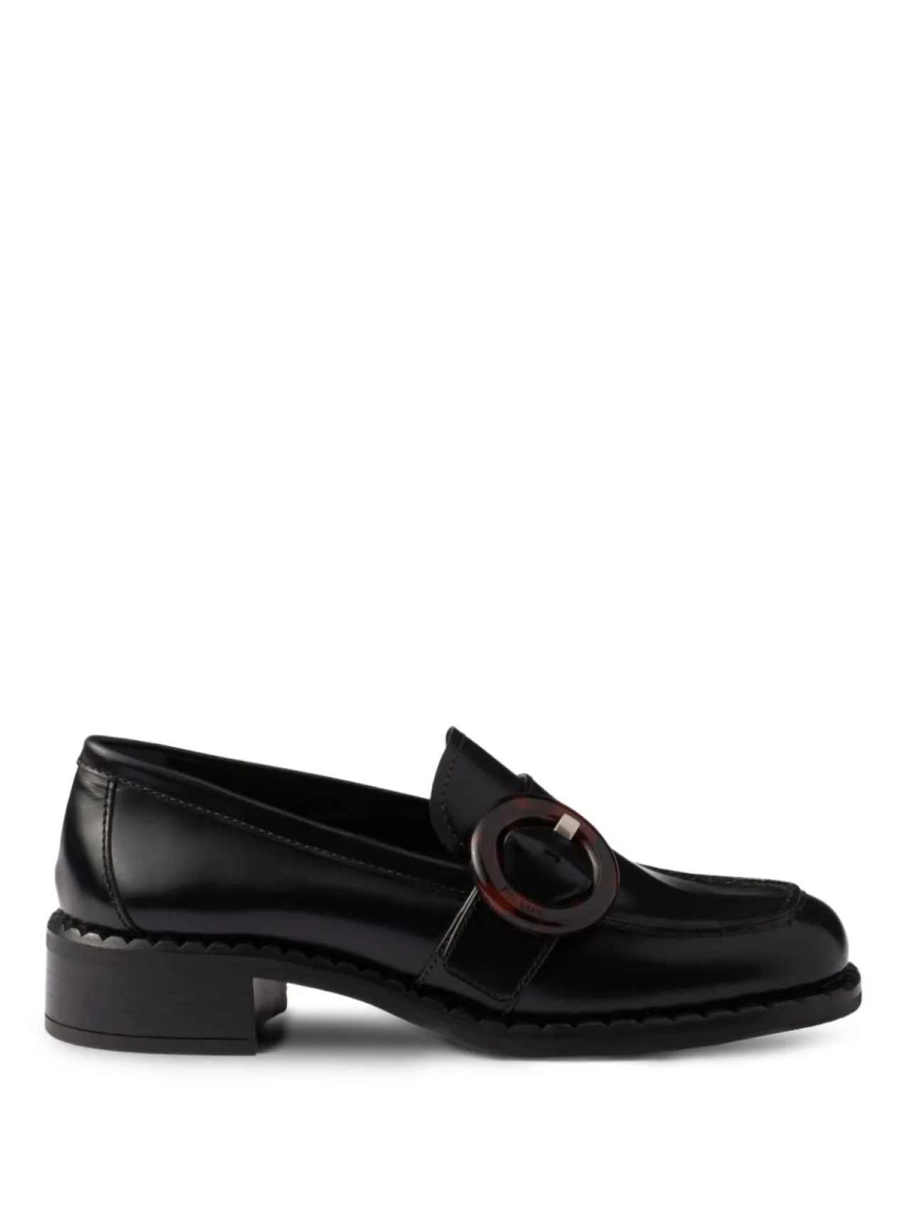 Кожаные мокасины с круглой пряжкой Prada, черный