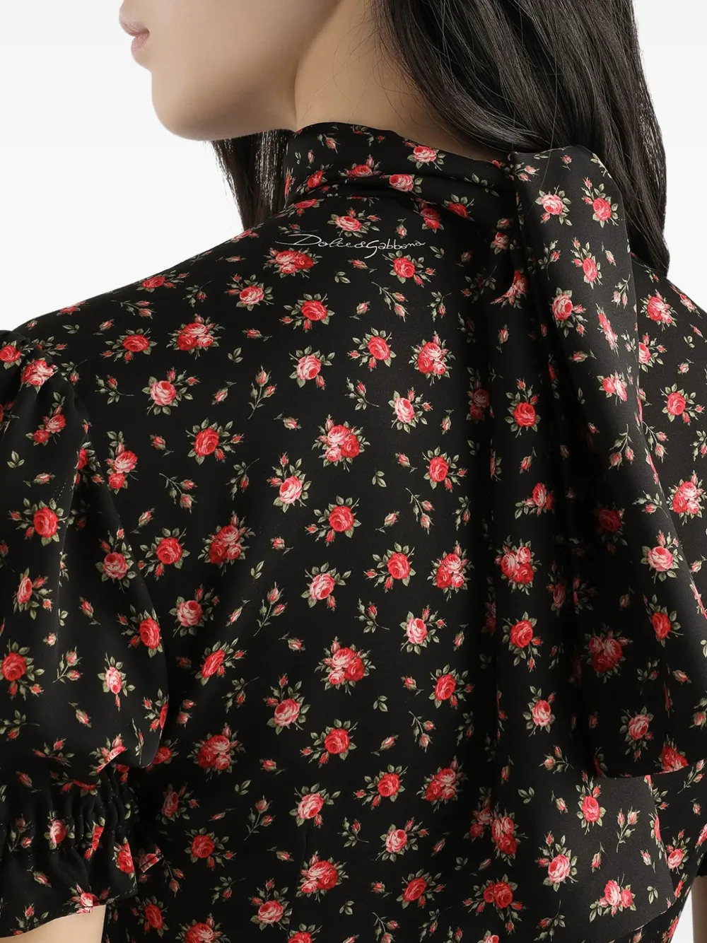 Блузка с высоким воротником и цветочным принтом Dolce & Gabbana, черный — фото 4
