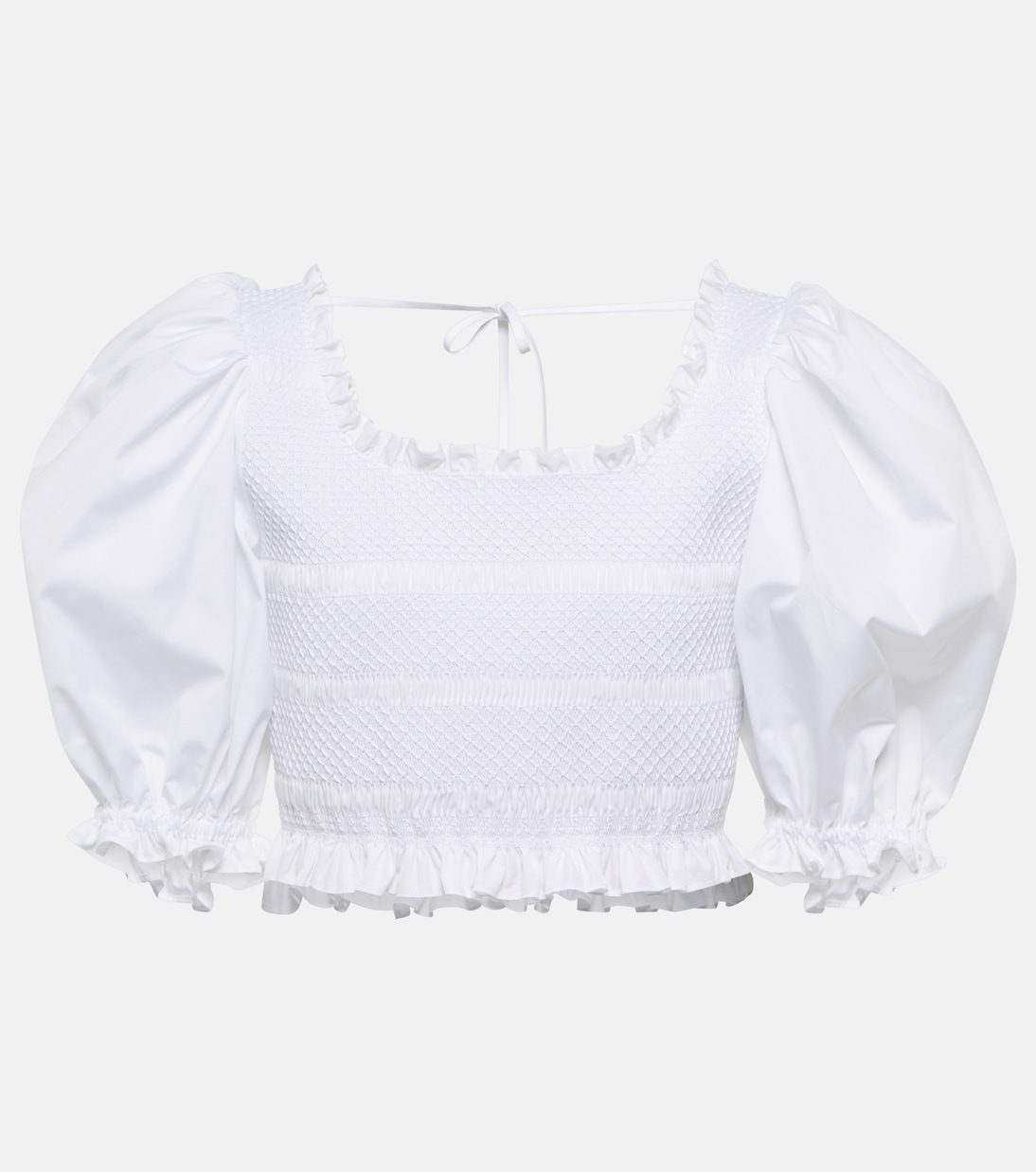 

Короткий топ из хлопкового поплина со сборкой Miu Miu, белый