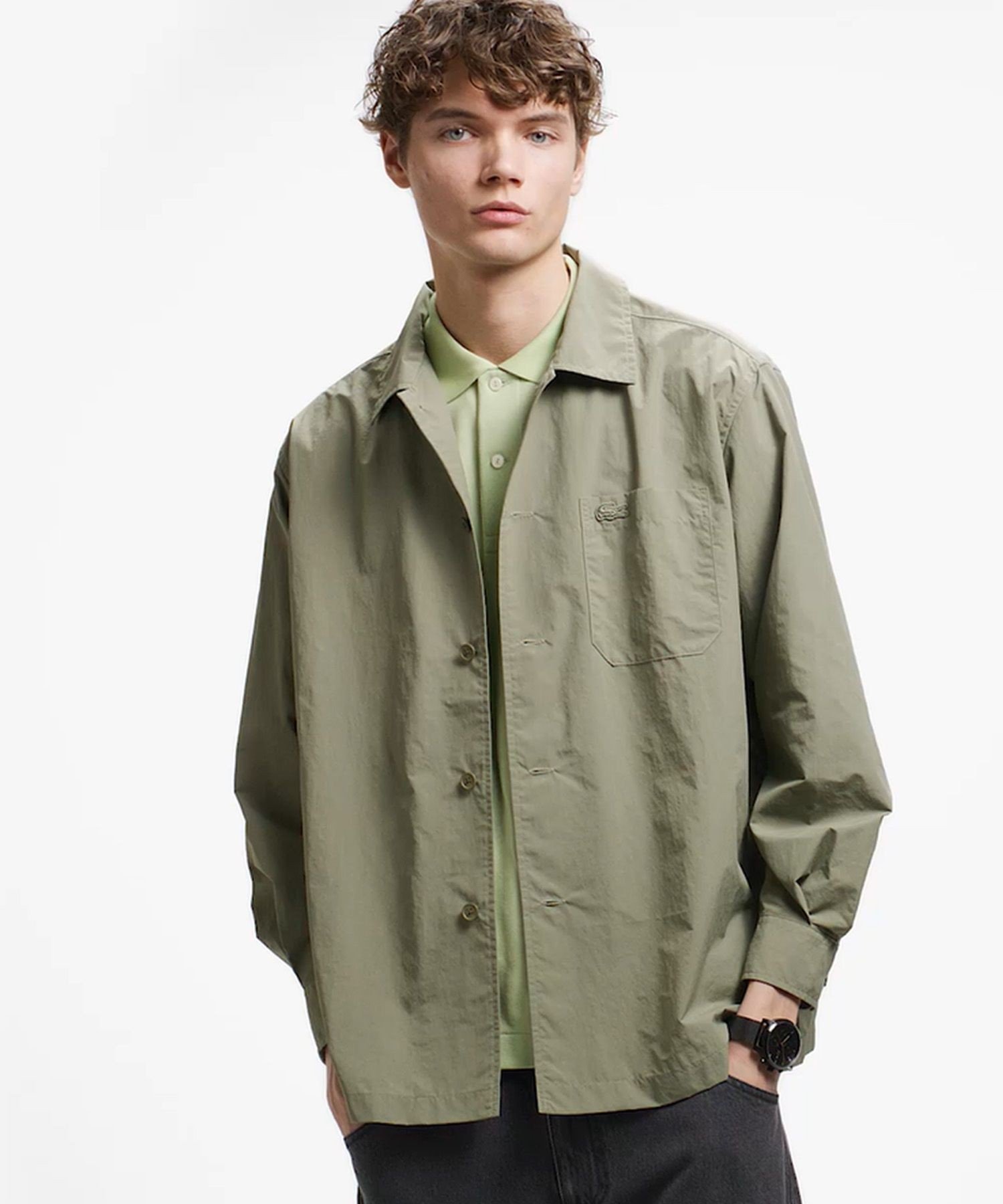 Рубашка-куртка Lacoste из нейлона рипстоп, мужская, Moss зеленый