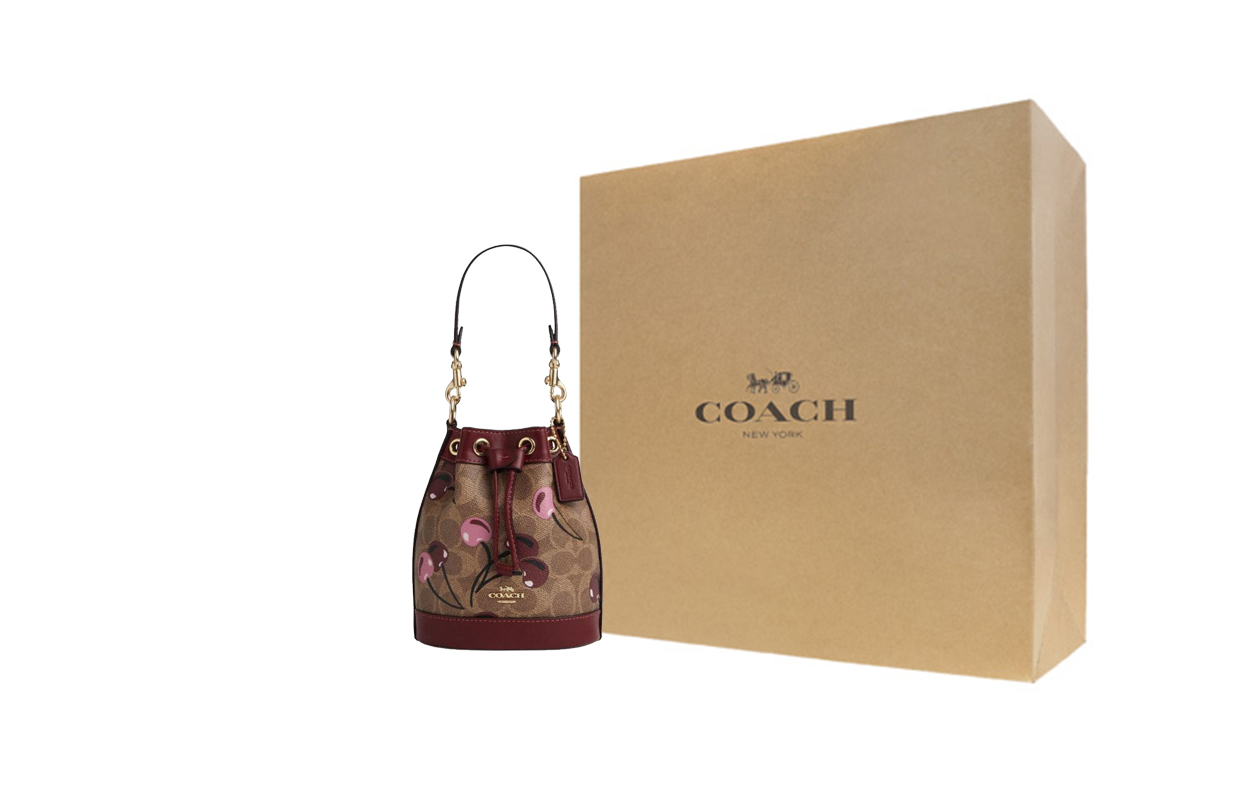 

COACH Искусственная кожа ведёрко сумка через плечо мини женская коричневая жёлтая разноцветная