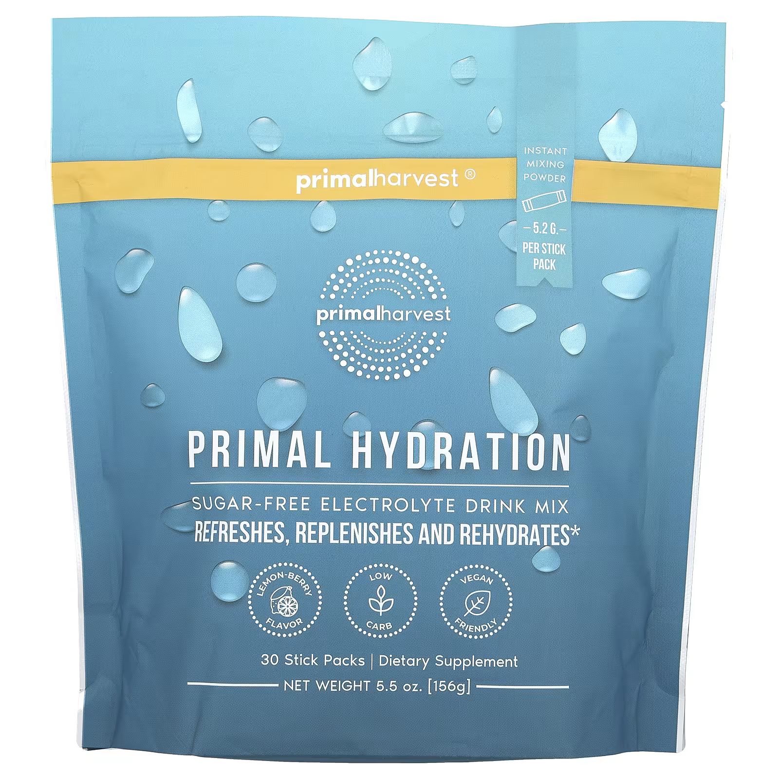 

Primal Hydration, без сахара, лимонная ягода, 30 пакетиков-стиков, 5,5 унций (156 г) Primal Harvest