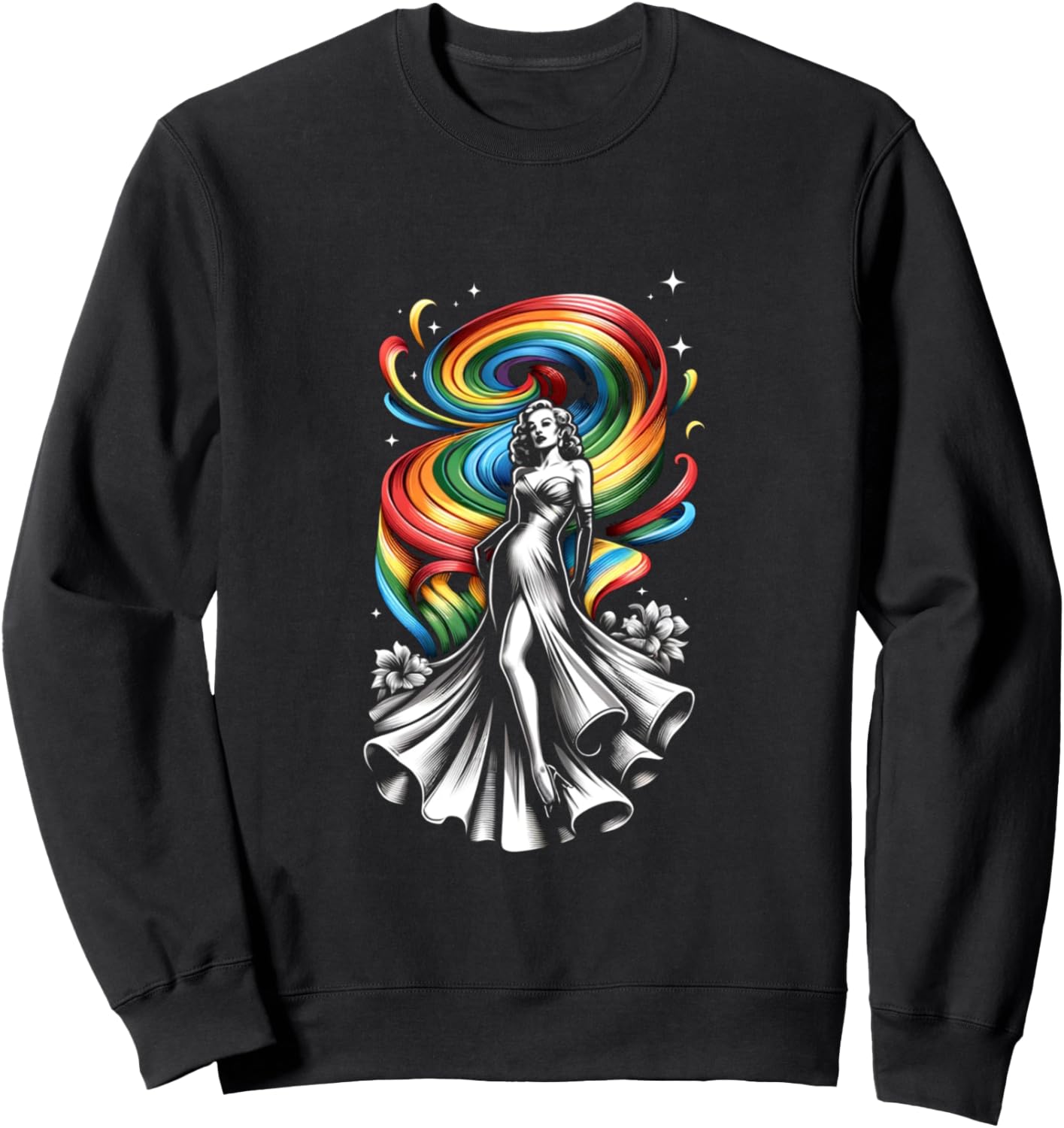 

Гламурная винтажная толстовка в голливудском стиле с радужными элементами Glamourchic, черный