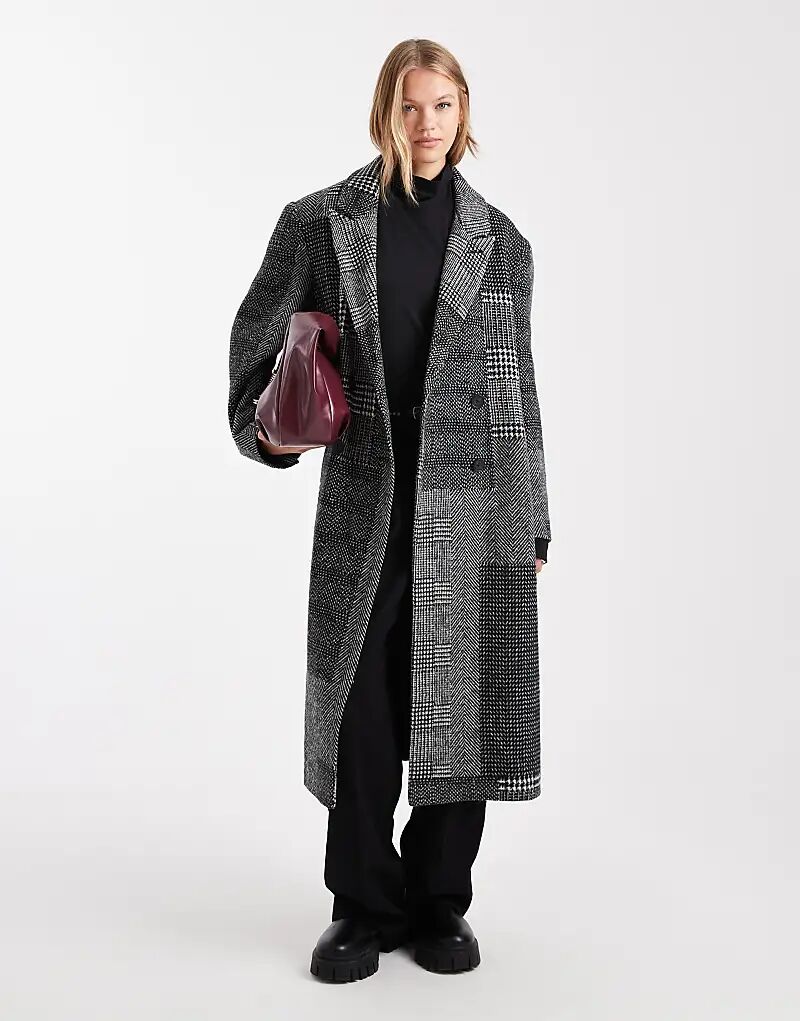 

Пальто свободного кроя ASOS DESIGN в черно-белую клетку