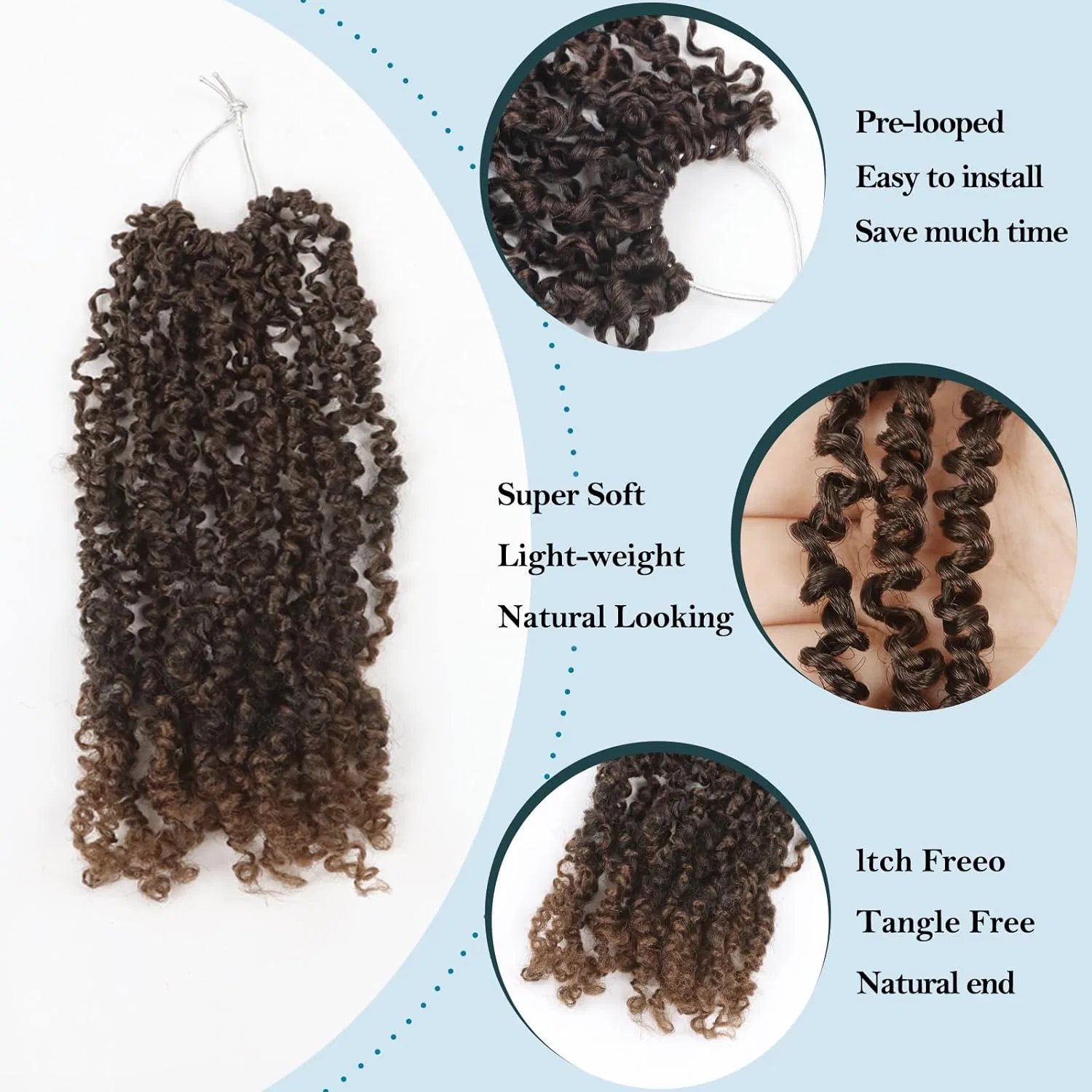 Синтетические волосы для афроплетения «Yanky Curly Crochet Braids» от Yebo Yebo, T30 — фото 4