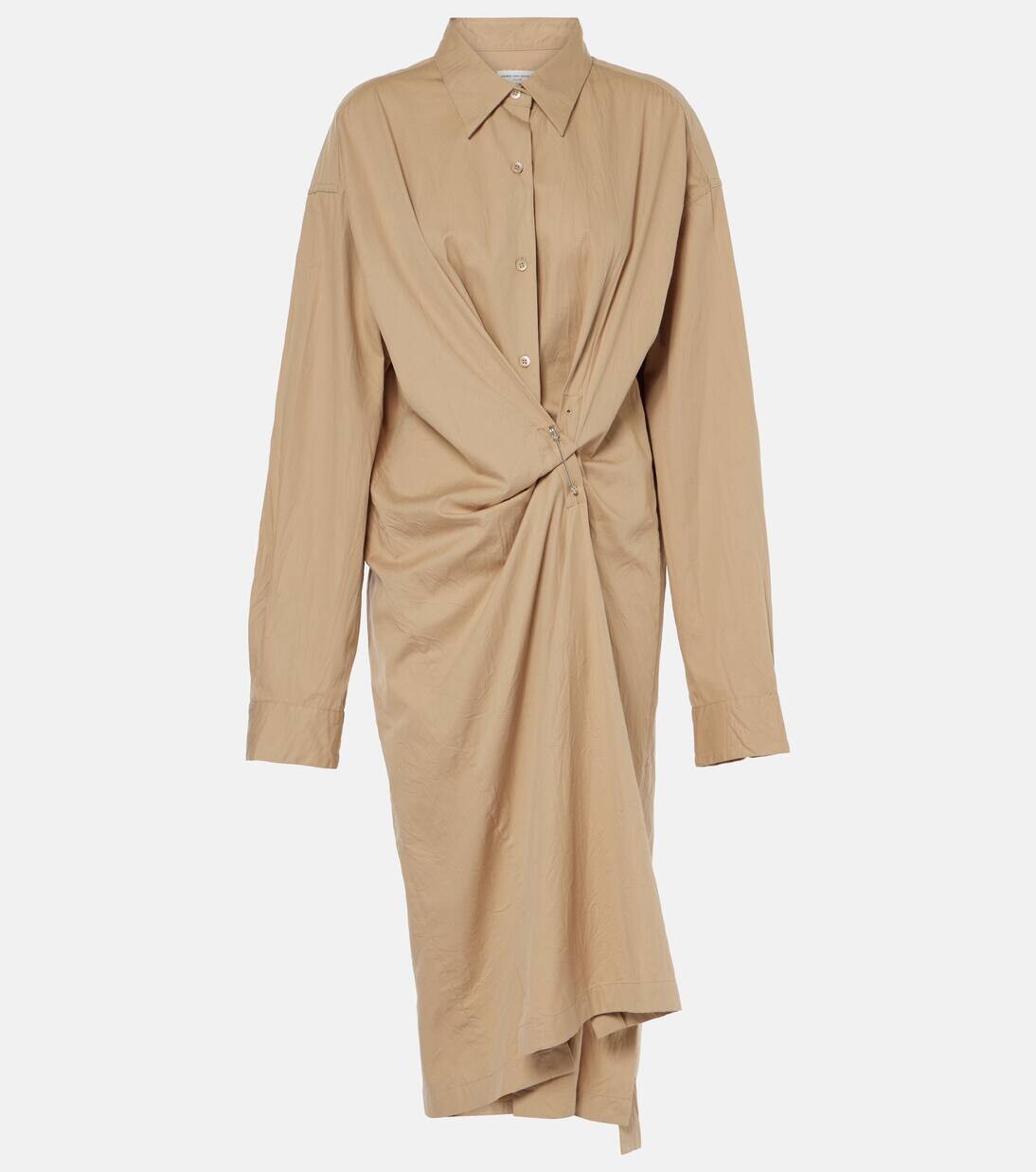 

Платье-рубашка из хлопка со сборками Dries Van Noten, песочный