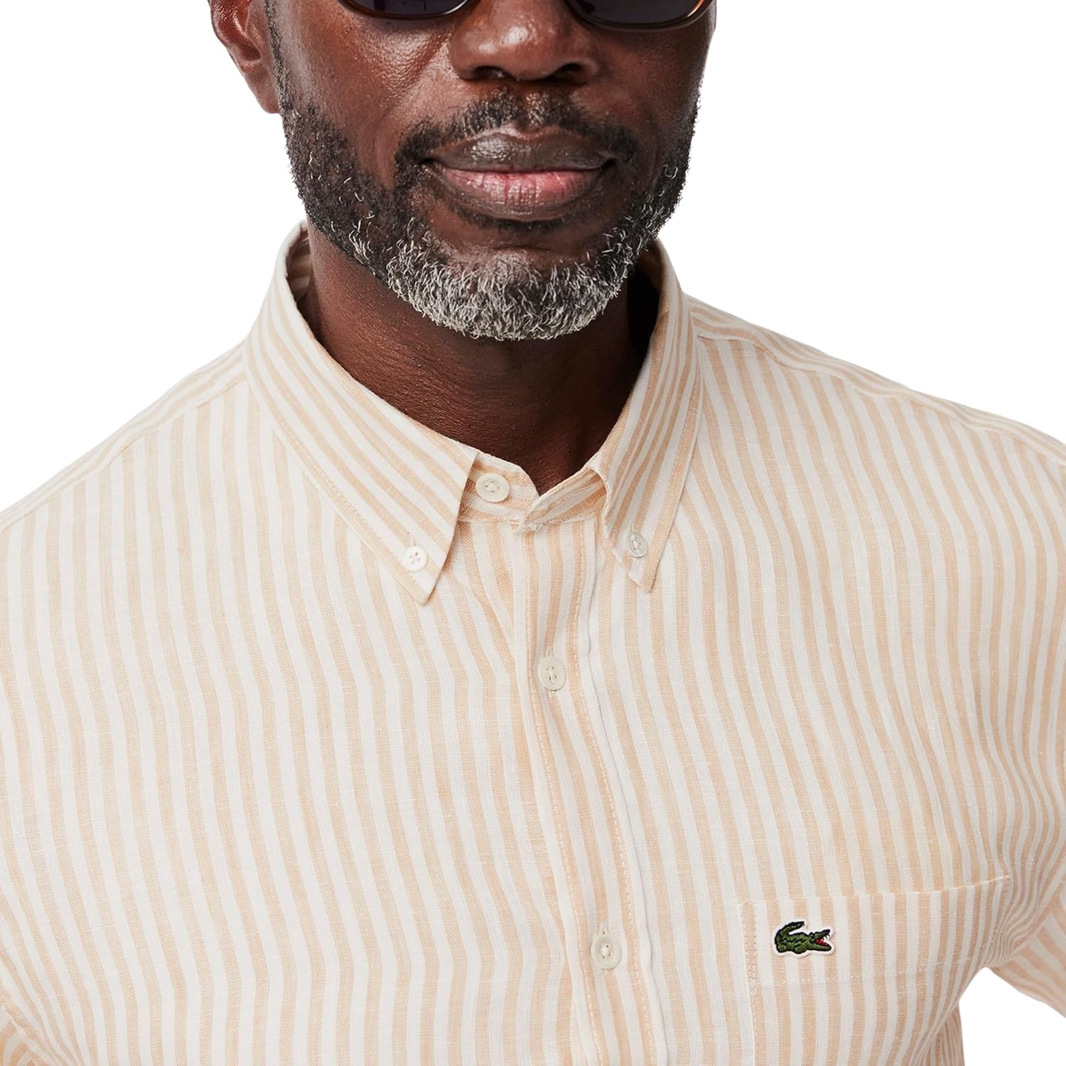 Lacoste мужская повседневная рубашка на пуговицах Regular Fit из льна, White/Croissant — фото 2