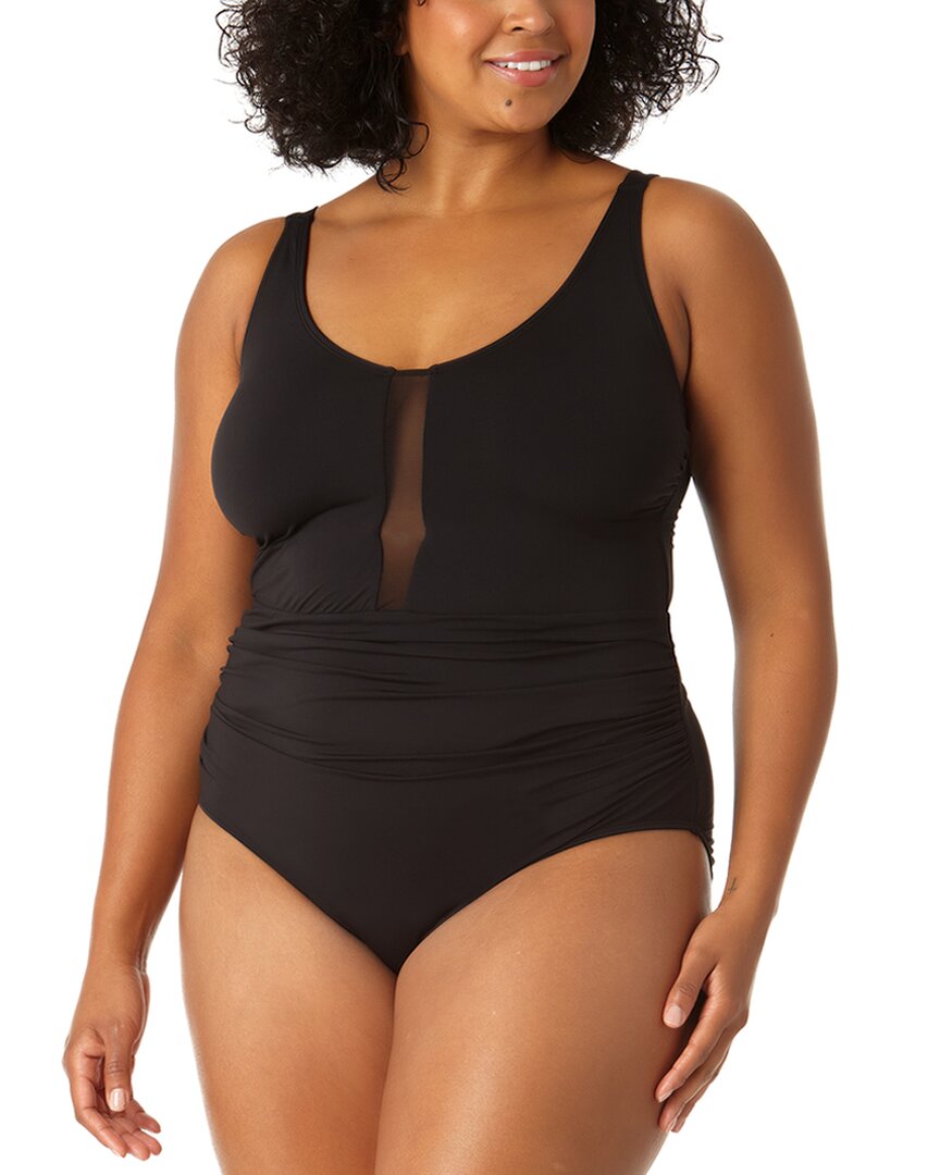 

Anne Cole Plunge Mesh Вставка Цельный купальник, черный