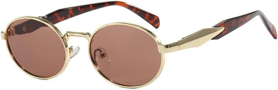 

Ретро круглые металлические солнцезащитные очки для женщин и мужчин, модные солнцезащитные очки с леопардовым принтом, стильные очки с защитой от УФ-излучения UV400 HYYZZC, Gold Tea