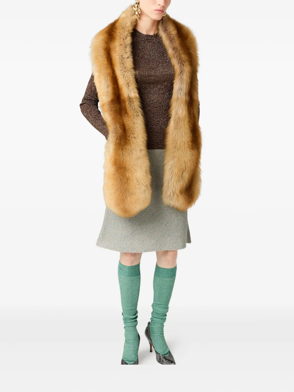 Расклешенная юбка из ребристой ткани MIU MIU, серый — фото 2