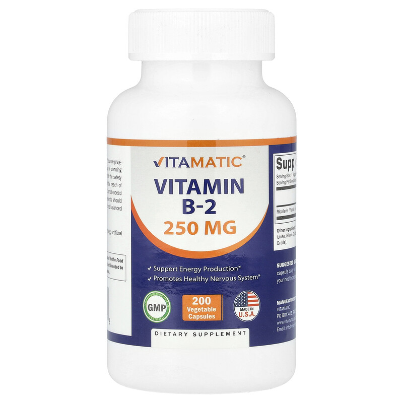 

Vitamatic, Витамин B2, 250 мг, 200 растительных капсул