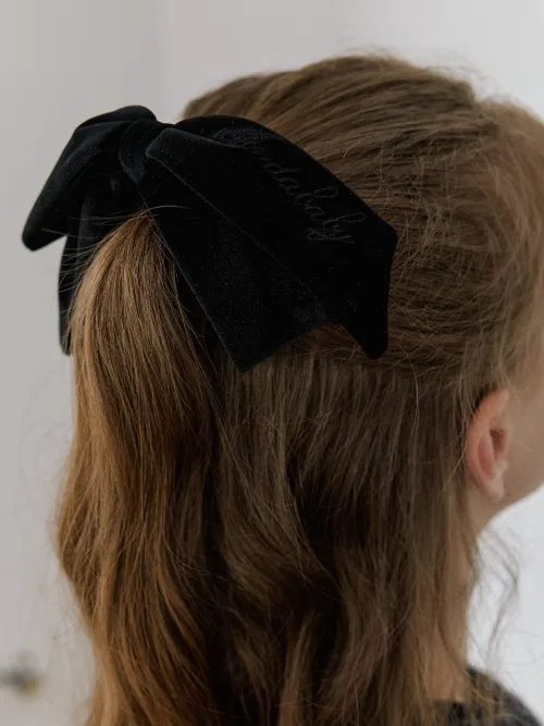 Резинка для волос классическая velvet logo ribbon - KINDABABY - черный — фото 2