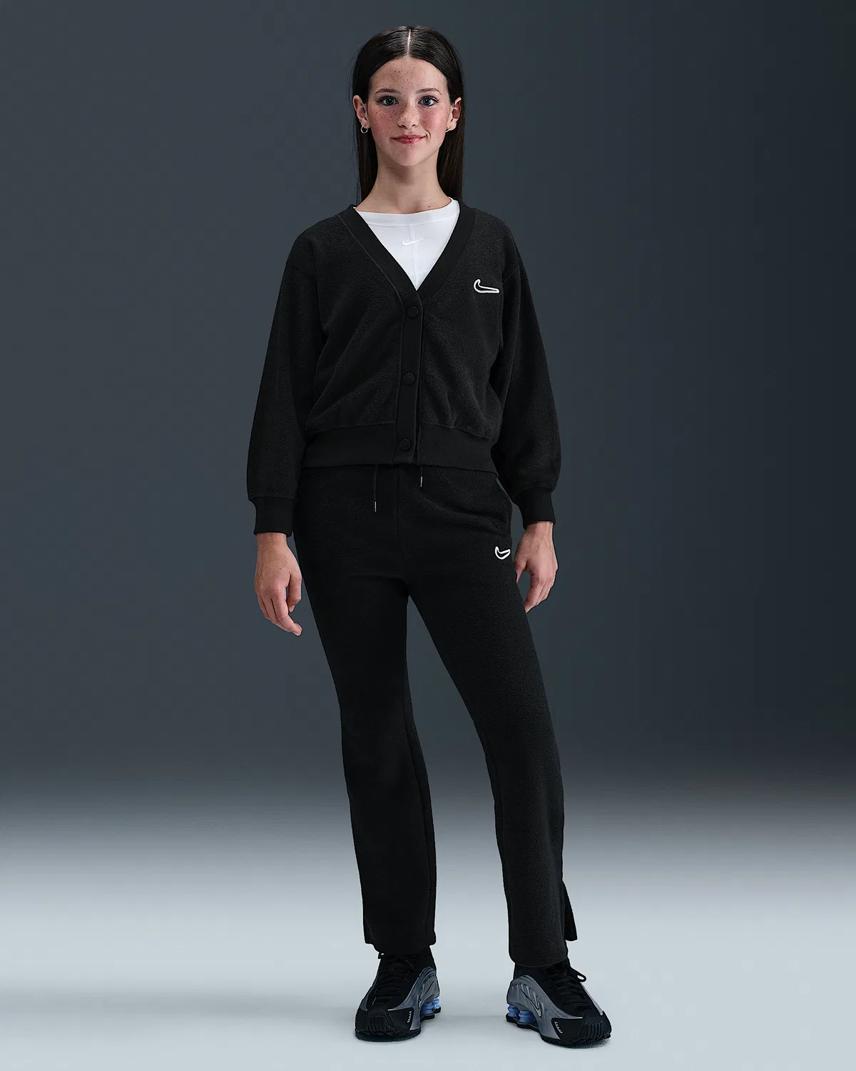 Детская (для девочек) флисовая кофта с длинным рукавом Nike Sportswear, Black/White — фото 4