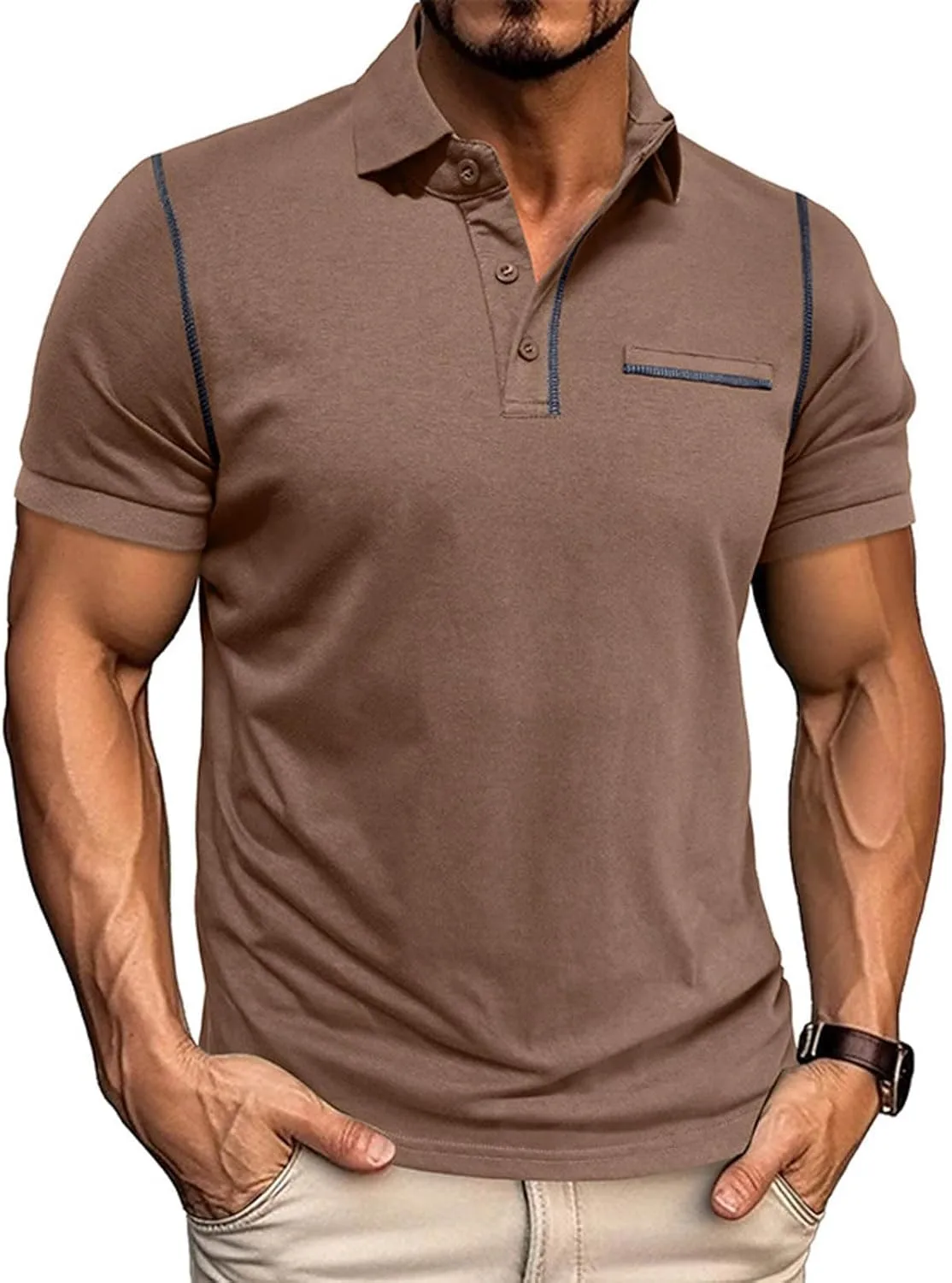 

Мужская летняя футболка Cambkatl с воротником, короткий рукав, свободный крой