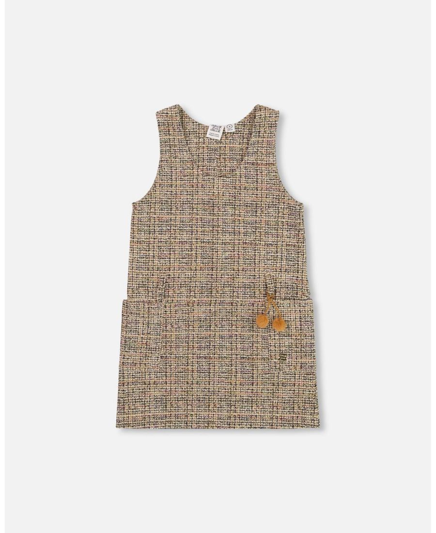 

Детский твидовый джемпер бежевого и черного цвета Deux par Deux, Beige and black