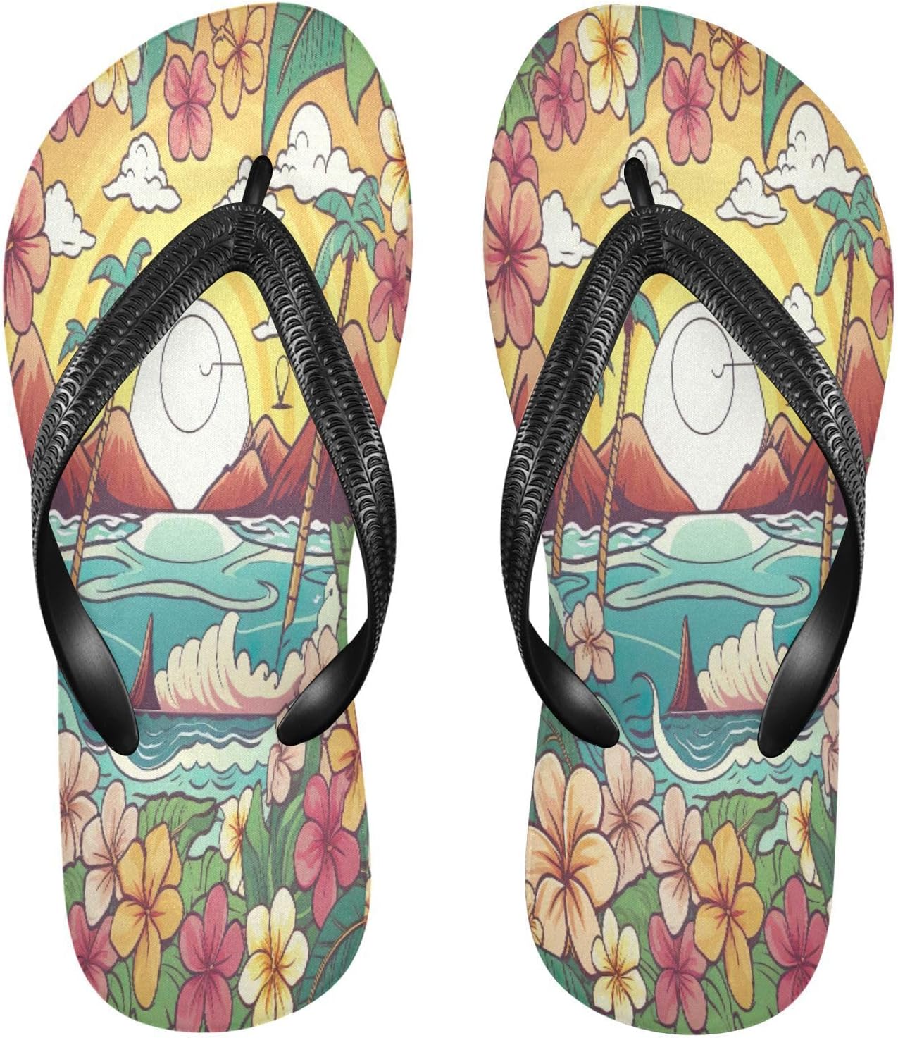 

Морские цветы Закат Кокосовая пальма Шлепанцы для пляжа Душ Вьетнамки Резиновые Нескользящие Летние тапочки Обувь для мужчин и женщин Sinestour, Sea Flowers Sunset Coconut Tree