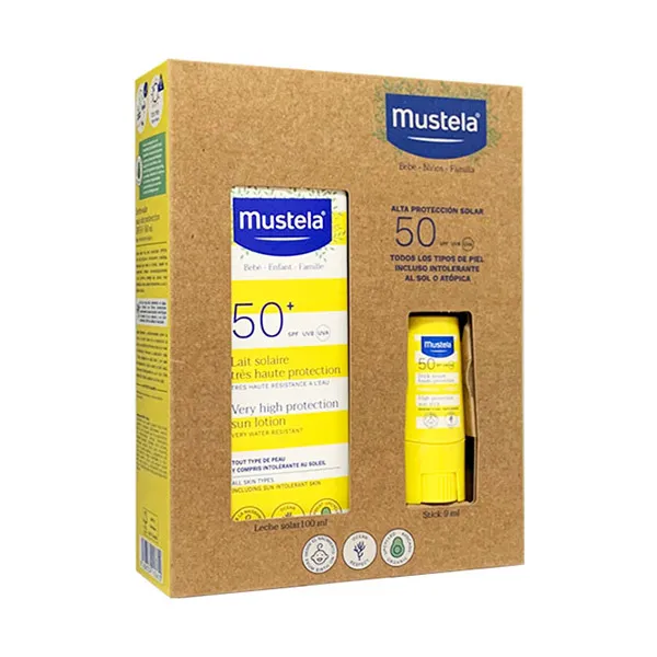 

Солнцезащитное молочко и стик с высокой защитой Pack Solar Spf50+ Mustela, 1 UD