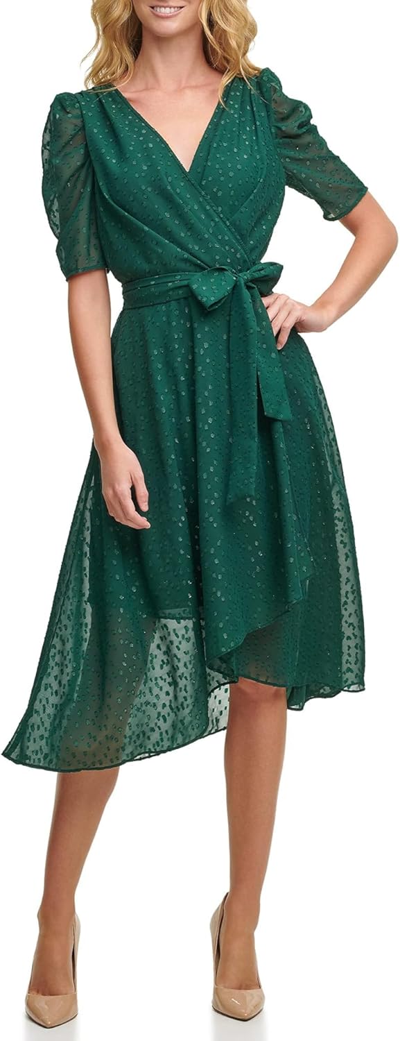 

Женское платье миди TOMMY HILFIGER с V-образным вырезом и имитацией запаха, Spruce