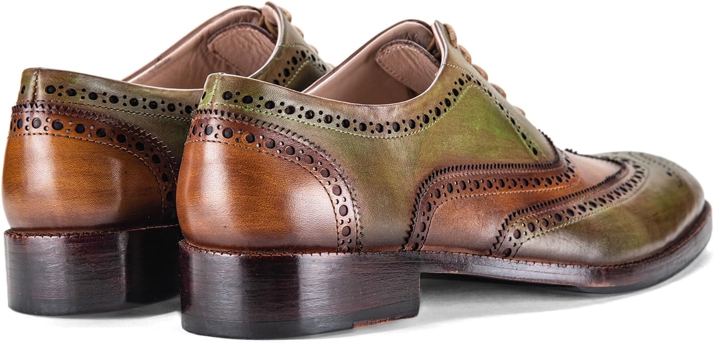 Мужские туфли оксфорды Lethato Wingtip Brogue ручной работы из натуральной кожи с шнуровкой, зеленый — фото 3