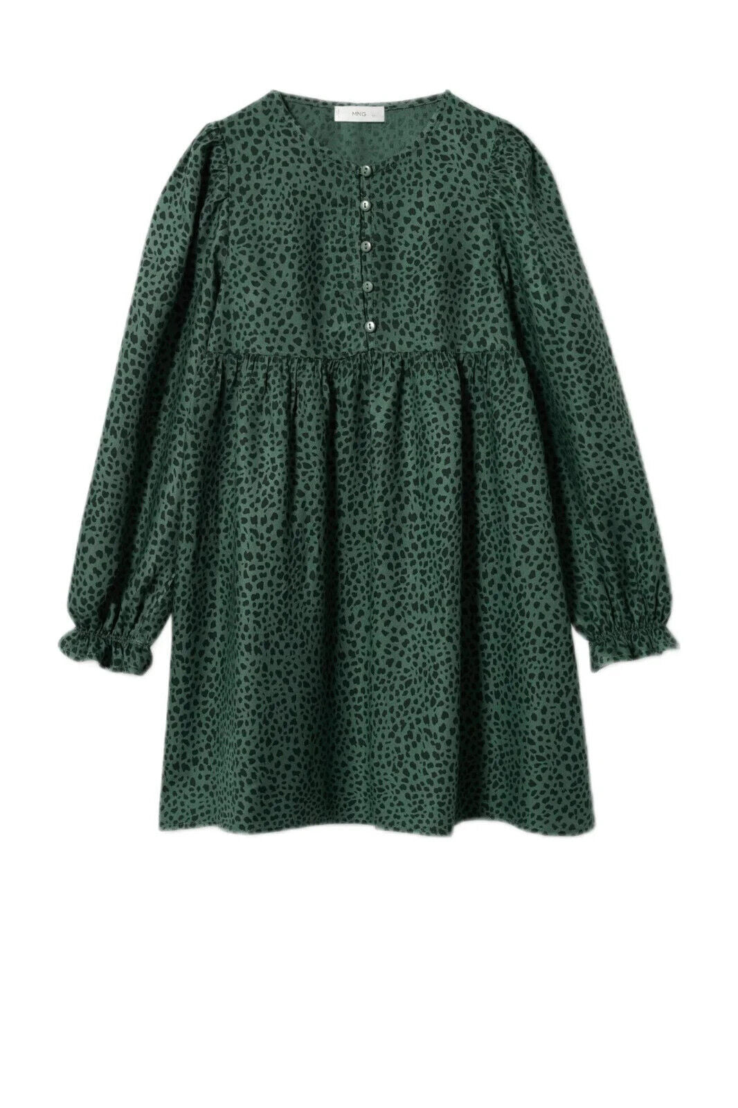 

Детское платье А-силуэта Mango, зеленое, с леопардовым принтом, плиссированное, с длинными рукавами, пуловер JDM596