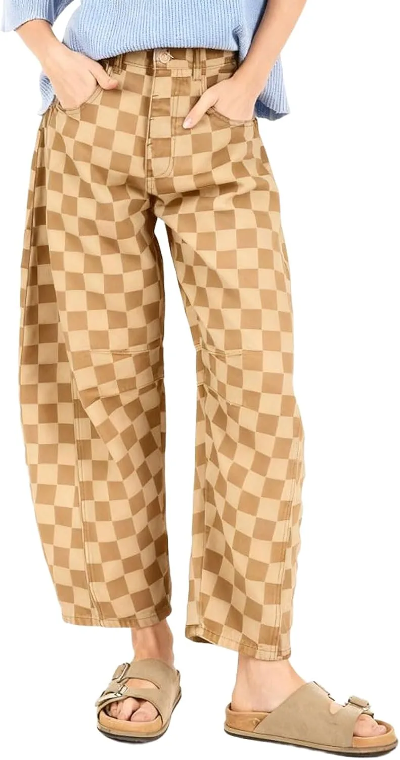 

CHARTOU женские контрастные клетчатые брюки-бананы джинсы широкие укороченные