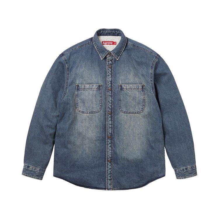 

Рубашка Supreme Shearling Lined Denim Work Shirt, Washed Indigo
