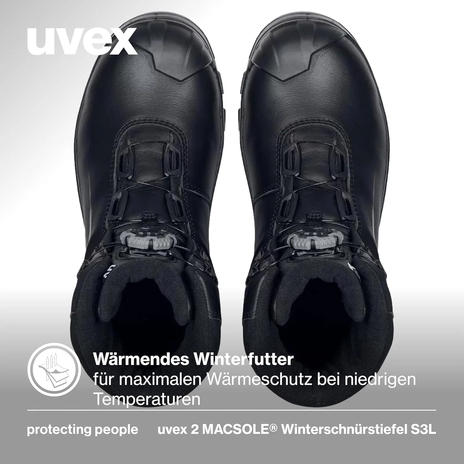 Зимние ботинки Uvex 2 Macsole на шнуровке S3L CI HI HRO SR с системой фиксации BOA - защитные ботинки - термостойкая, химически стойкая и устойчивая к порезам резиновая подошва - ширина 12, Black — фото 4