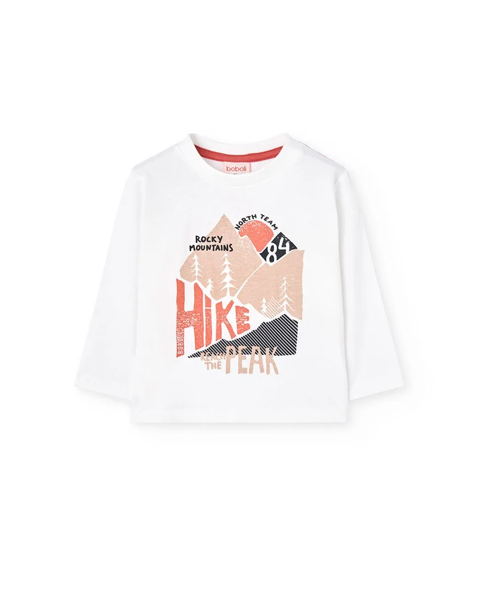 

Детская хлопковая футболка с рисунком спереди Boboli, белый