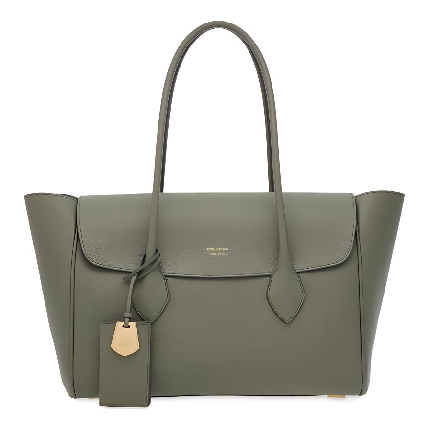 

Ferragamo Сумка большая женская из телячьей кожи с молотковой фактурой лесной зелёный