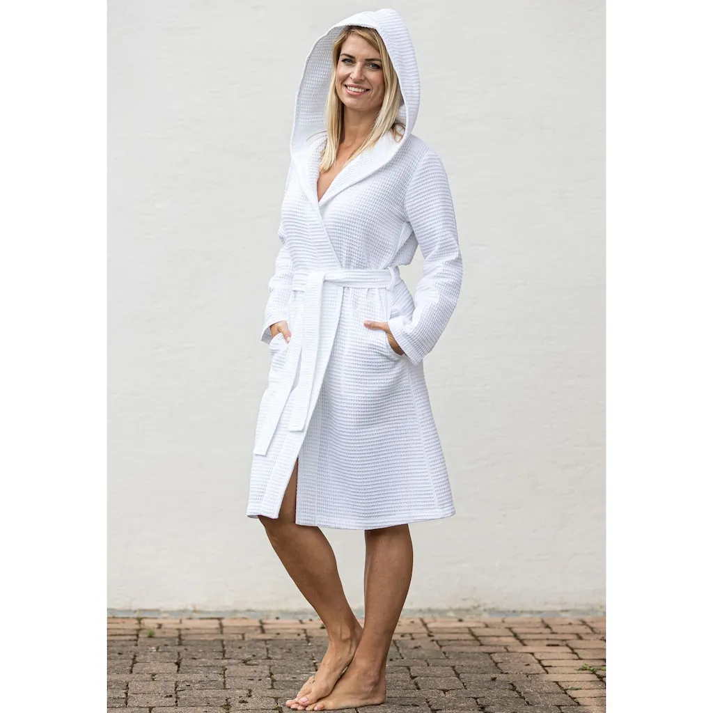 

Женский махровый халат Wasffelpiqué с тонкой вафельной текстурой Framsohn Frottier, белый