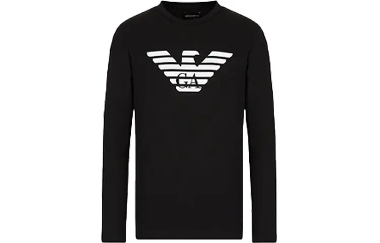 Pima jersey Jumper With Printed Logo EMPORIO ARMANI, черный — фото 4