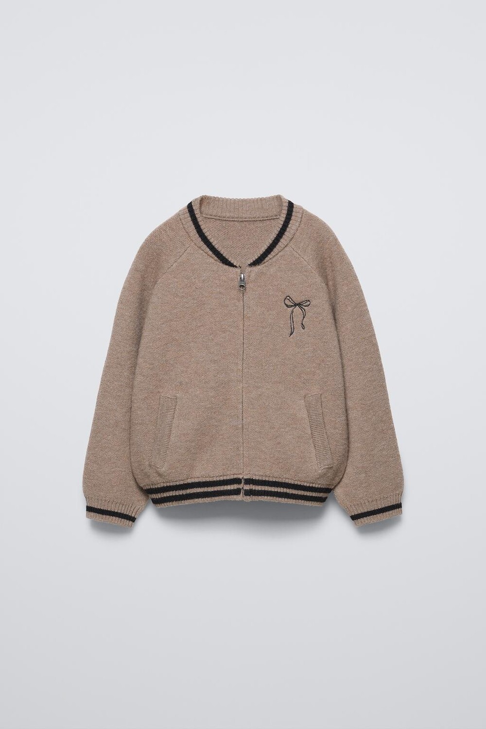 

Вязаная куртка-бомбер ZARA, коричневый/серо-коричневый