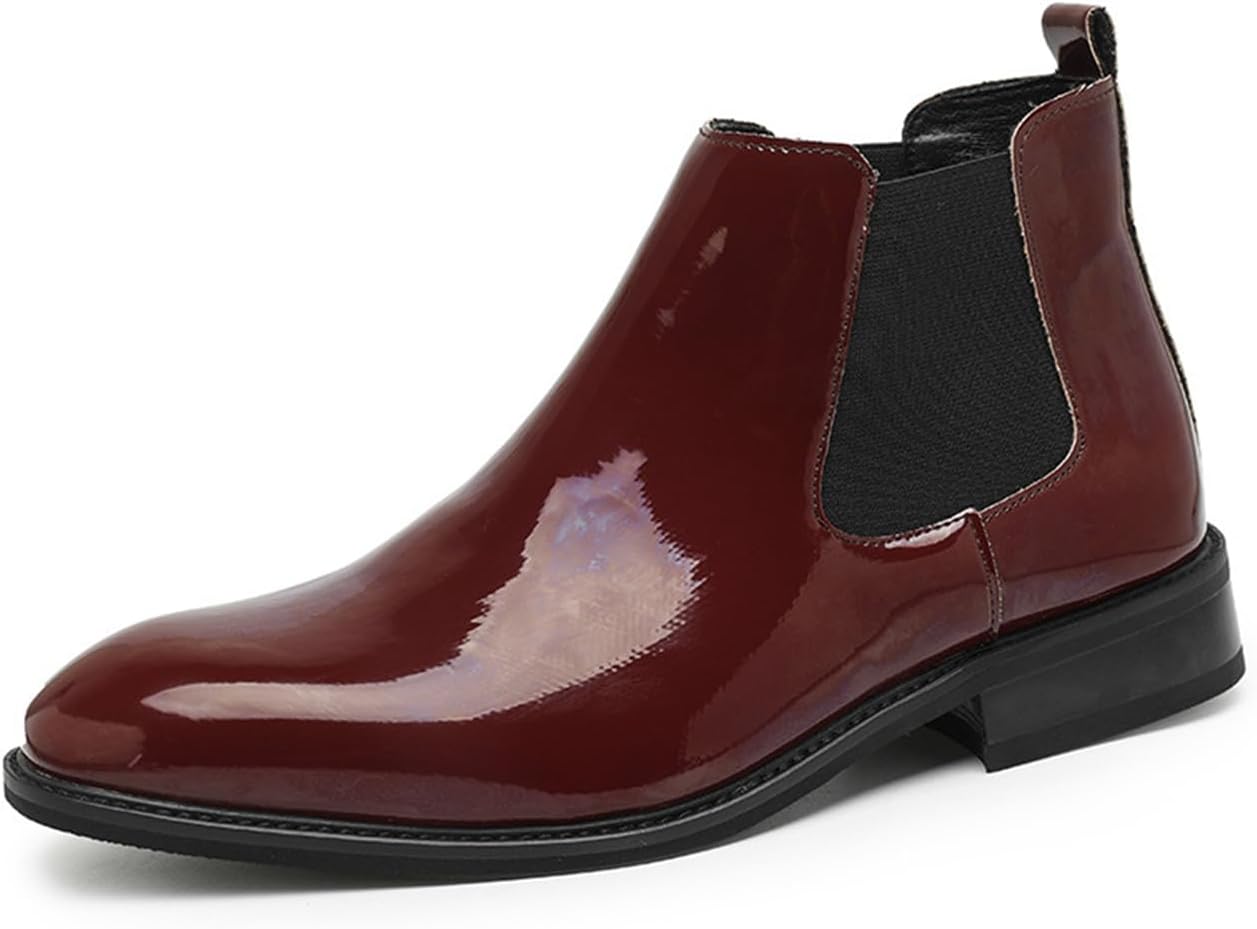 

Мужские лаковые водонепроницаемые ботинки Челси, легкие, с низким каблуком, деловые повседневные ботинки до щиколотки Xiaoguli, красный
