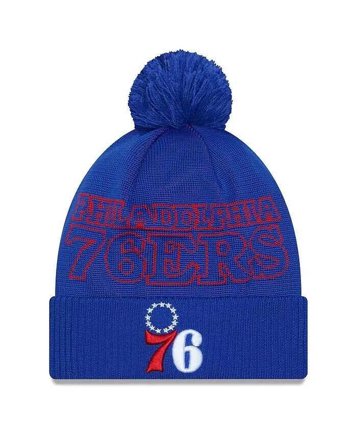 

Мужская вязаная шапка с манжетами и помпоном Royal Philadelphia 76ers 2023 NBA Draft New Era, синий