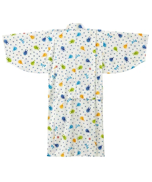 Детское кимоно Yukata с жуком-оленем и стрекозой, хлопок, тёмно-синий — фото 3