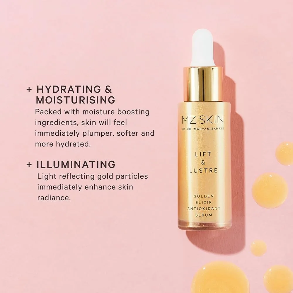 MZ SKIN Lift & Lustre Golden Elixir сыворотка 1.01 fl oz - клинически доказанное антиоксидантное средство с гиалуроновой кислотой двойного веса для глубокого увлажнения и сияния кожи, все типы кожи Mz Skin By Maryam Zamani Md, gold — фото 4