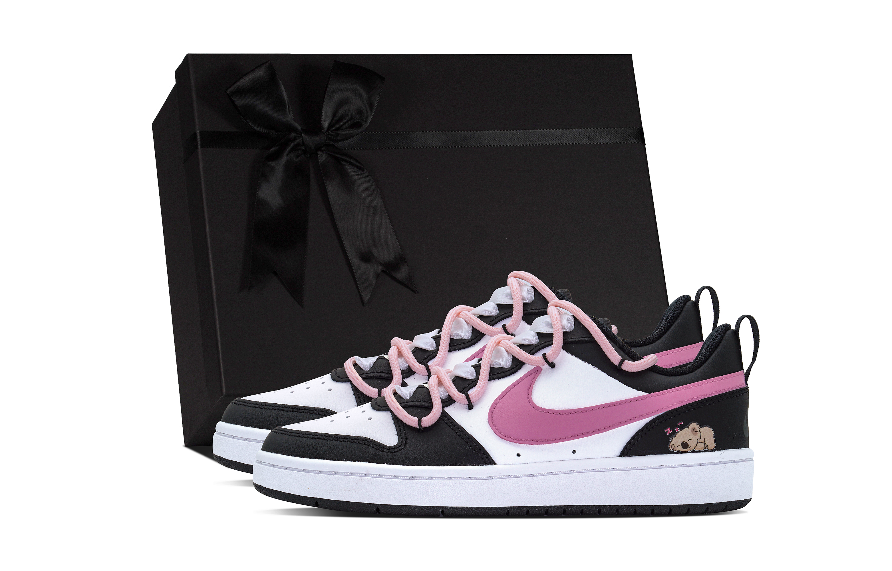 

Кроссовки Nike Court Borough Skateboarding Shoes Women's Low-top Black/White/Pink, черный/розовый