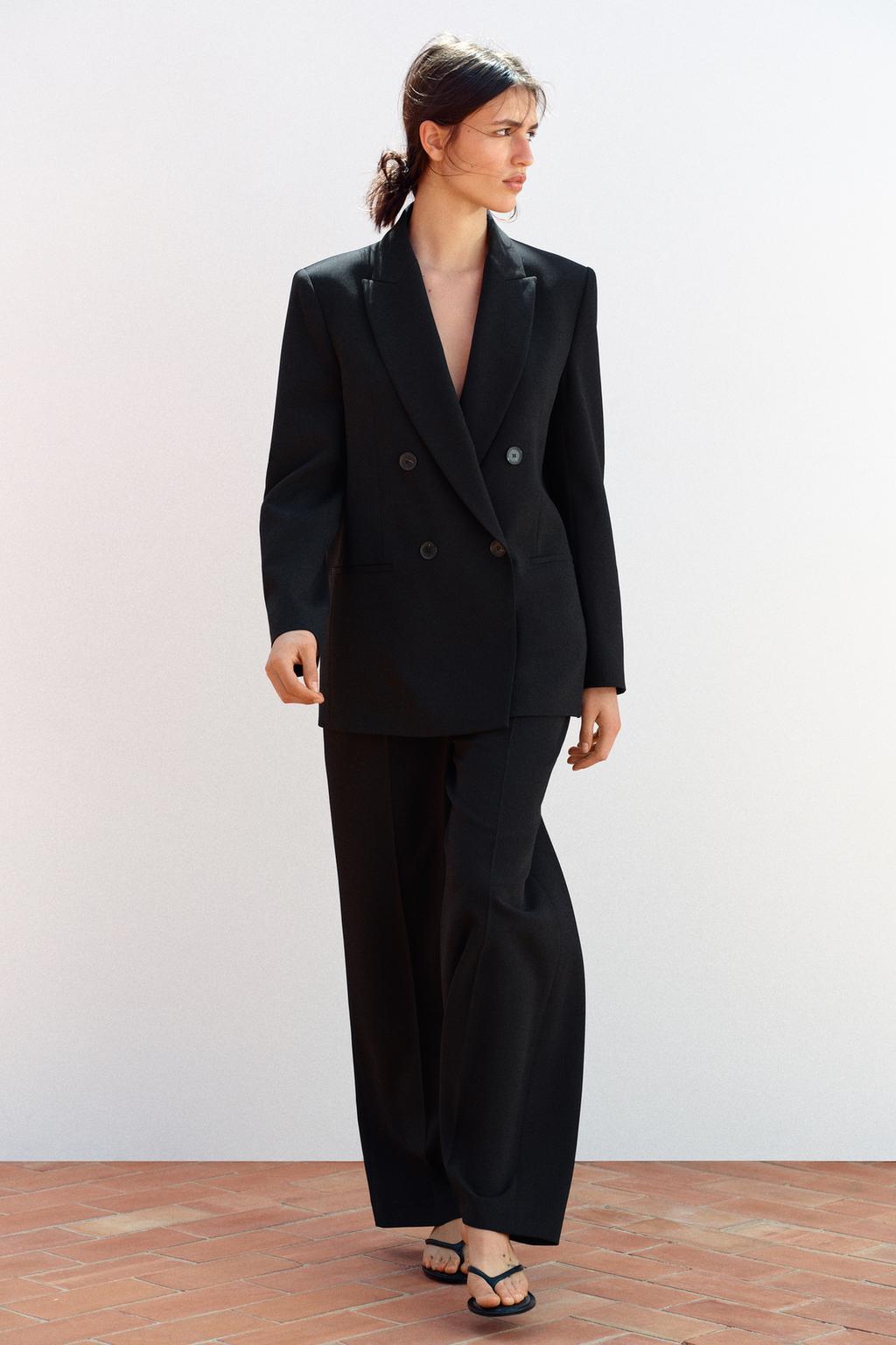 

Двубортный блейзер с подплечниками ZARA, черный