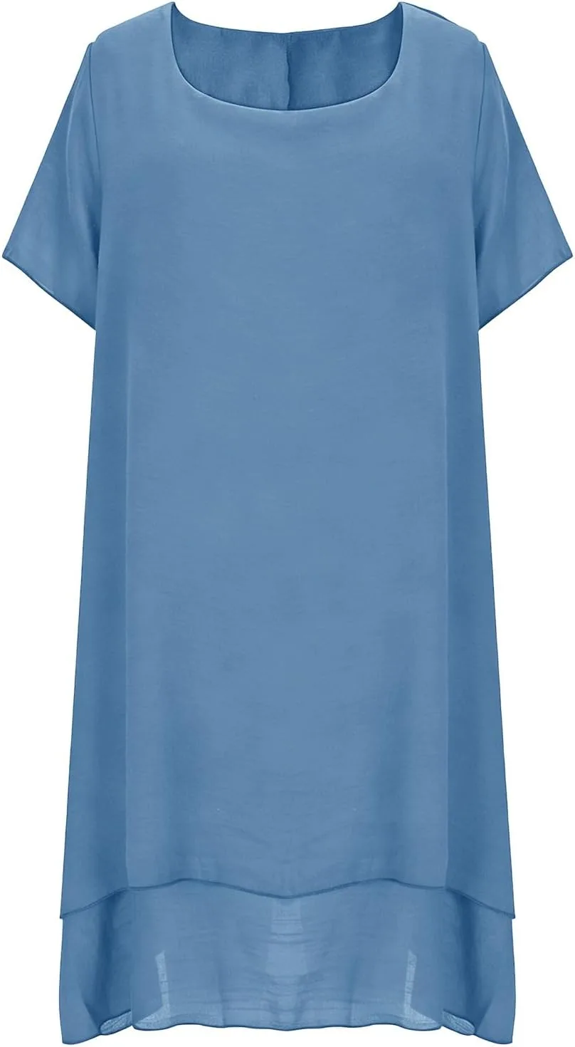 Платье Casual T Shirt Sun Dress Plus Size свободного кроя для пляжа и отпуска с многослойным подолом Generic, синий — фото 4