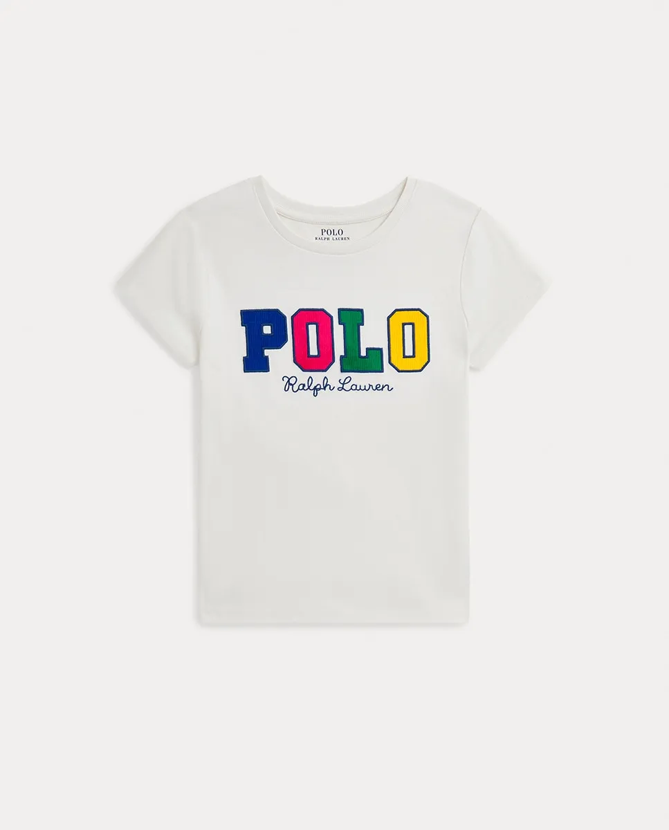 

Белая хлопковая футболка для девочки Polo Ralph Lauren, белый