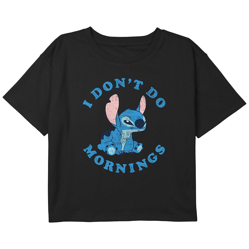 

Укороченная футболка свободного кроя Disney's Girls Lilo & Stitch I Don't Do Mornings Licensed Character, черный