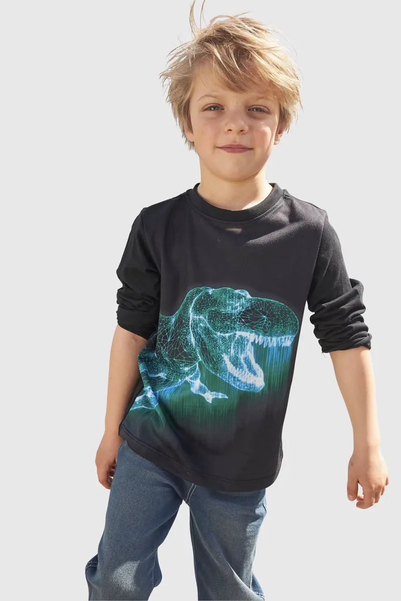 

KIDSWORLD рубашка с длинными рукавами "GREEN DINO", фотопринт, черный
