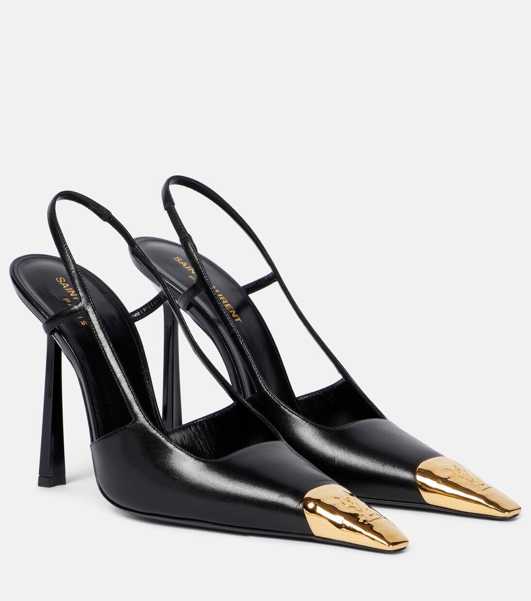 Туфли-лодочки Jeanne 110 из кожи с открытой пяткой Saint Laurent, цвет noir (gold)
