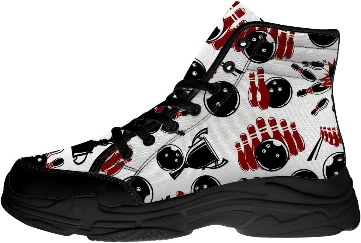 

Кроссовки Quorax для мужчин и женщин с высоким верхом для боулинга, на шнуровке, из холста, подарок для него и для нее, белый/черный/красный